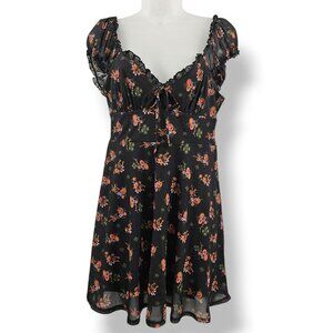 Vintage Y2K Urban Outfitters Babydoll Mini Dress M‎ Dark Floral Ruffle Milkmaid